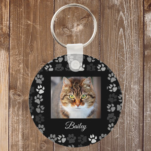 Pet Cat Dog Afdrukken Zwart Foto Aangepast cadeau Sleutelhanger
