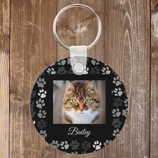 Pet Cat Dog Afdrukken Zwart Foto Aangepast cadeau Sleutelhanger