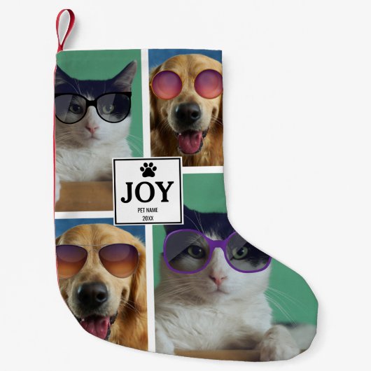 Pet Cat Dog Kerstmis Foto Collage Xmas Kleine Kerstsok (Voorkant)