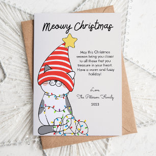 Pet Cat en Lights Pet Lover Christmas Flat Feestdagenkaart