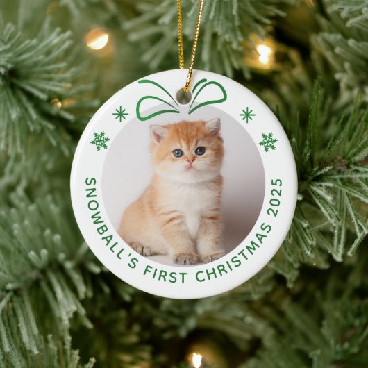 Pet Cat First Kerstmis Persoonlijke Fotovakantie Keramisch Ornament (Boom)