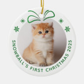 Pet Cat First Kerstmis Persoonlijke Fotovakantie Keramisch Ornament (Voorkant)
