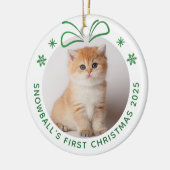Pet Cat First Kerstmis Persoonlijke Fotovakantie Keramisch Ornament (Links)