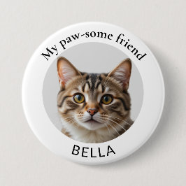 Pet Cat foto en naam Paw-some Friend Ronde Button 7,6 Cm