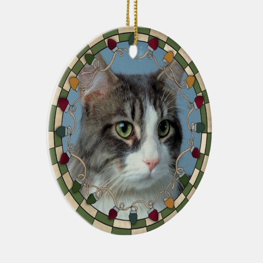 Pet Cat-fotokerstversiering Keramisch Ornament (Rechts)