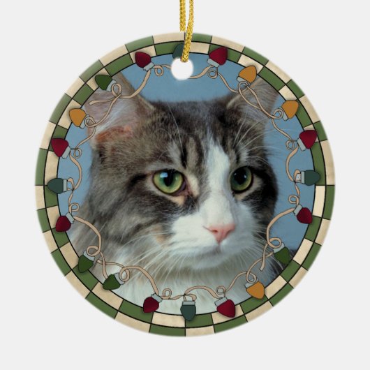 Pet Cat-fotokerstversiering Keramisch Ornament (Voorkant)
