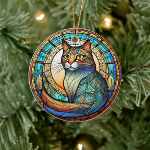 Pet Cat Keramische decoratieve Glas in lood look Keramisch Ornament
