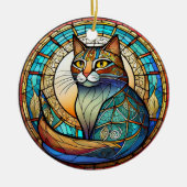 Pet Cat Keramische decoratieve Glas in lood look Keramisch Ornament (Voorkant)