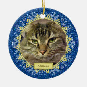 Pet Cat Memorial Blauwe Sneeuwvlok Foto Kerstmis Keramisch Ornament