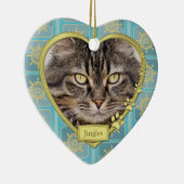 Pet Cat Memorial Blue Gold Heart Keramisch Ornament (Rechts)