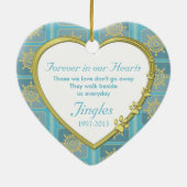 Pet Cat Memorial Blue Gold Heart Keramisch Ornament (Achterkant)