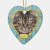 Pet Cat Memorial Blue Gold Heart Keramisch Ornament (Links)