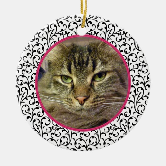 Pet Cat Memorial Chic Bloemenfoto Kerst Keramisch Ornament (Voorkant)
