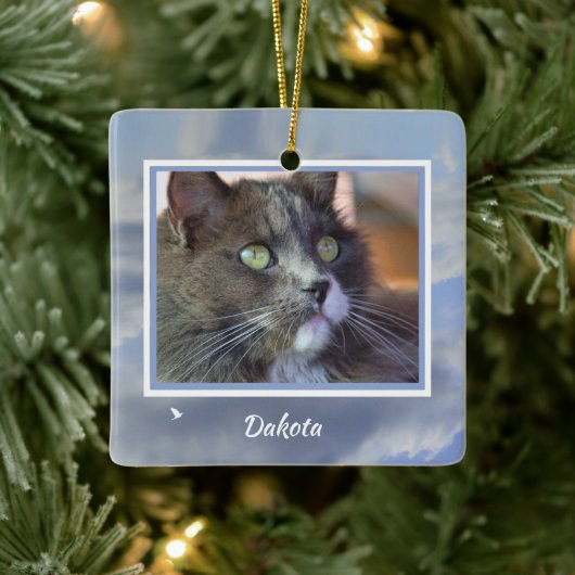 Pet Cat Memorial Custom Foto Spiritueel gedicht Keramisch Ornament (Boom)