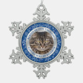 Pet Cat Memorial Foto Kerst Blauw Zilver Tin Sneeuwvlok Ornament (Voorkant)