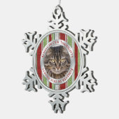Pet Cat Memorial Foto Kerst Candy Cane Stripe Tin Sneeuwvlok Ornament (Rechts)