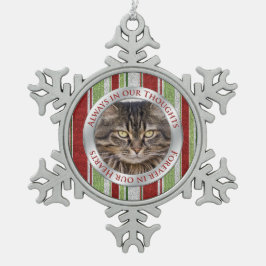 Pet Cat Memorial Foto Kerst Candy Cane Stripe Tin Sneeuwvlok Ornament