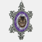 Pet Cat Memorial Foto Kerst Paarse Silver Tin Sneeuwvlok Ornament (Links)