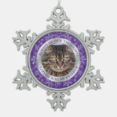 Pet Cat Memorial Foto Kerst Paarse Silver Tin Sneeuwvlok Ornament (Voorkant)
