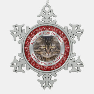 Pet Cat Memorial Foto Kerst Rood Zilver Tin Sneeuwvlok Ornament