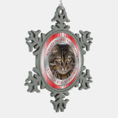 Pet Cat Memorial Foto Kerst Rood Zilver Wit Tin Sneeuwvlok Ornament (Links)