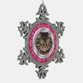 Pet Cat Memorial Foto Kerst Roze Zilver Tin Sneeuwvlok Ornament (Links)