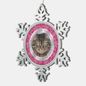 Pet Cat Memorial Foto Kerst Roze Zilver Tin Sneeuwvlok Ornament (Rechts)