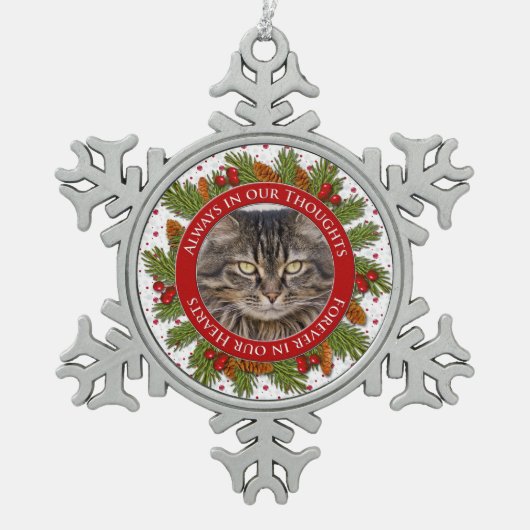 Pet Cat Memorial Foto Kerstdennen koopt Holly Tin Sneeuwvlok Ornament (Voorkant)