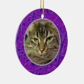 Pet Cat Memorial Paarse foto Kerst Keramisch Ornament (Rechts)