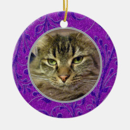 Pet Cat Memorial Paarse foto Kerst Keramisch Ornament