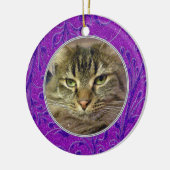 Pet Cat Memorial Paarse foto Kerst Keramisch Ornament (Links)