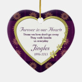 Pet Cat Memorial Paarse Gouden Hart Foto Kerst Keramisch Ornament (Achterkant)