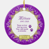 Pet Cat Memorial Paarse sneeuwvlok Foto Kerst Keramisch Ornament (Achterkant)