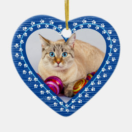 Pet Cat Memorial Paw Drukt Hart Kerstmis Keramisch Ornament
