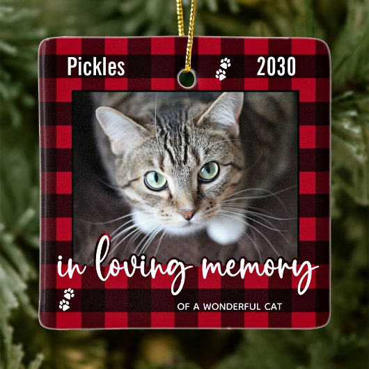 Pet Cat Memorial Red Pset in Loving Memory Photo Keramisch Ornament