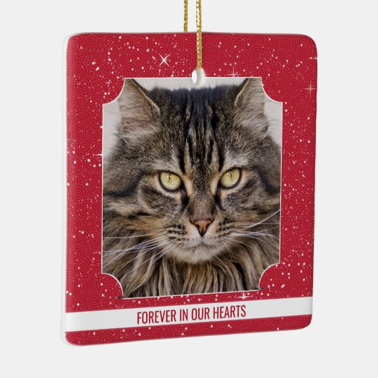Pet Cat Memorial Red Snow Kerstmis Keramisch Ornament (Rechts)
