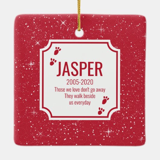 Pet Cat Memorial Red Snow Kerstmis Keramisch Ornament (Achterkant)