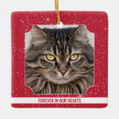 Pet Cat Memorial Red Snow Kerstmis Keramisch Ornament (Voorkant)