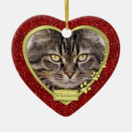 Pet Cat Memorial Rood Goud Hart Foto Kerstmis Keramisch Ornament
