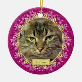 Pet Cat Memorial Roze Sneeuwvlok Foto Kerstmis Keramisch Ornament