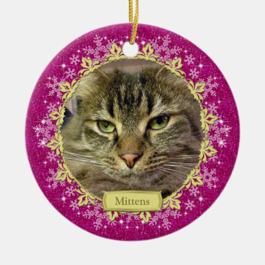 Pet Cat Memorial Roze Sneeuwvlok Foto Kerstmis Keramisch Ornament (Voorkant)