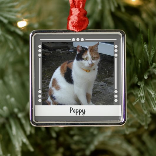 Pet Cat naam Foto Holiday grijs wit Metalen Ornament (Boom)