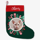 Pet Cat of Dog Waterverf Krans en foto Kleine Kerstsok (Voorkant)