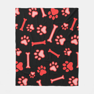 Pet - Cat or Dog Paw Footprint and Bone Pattern Fleece Deken