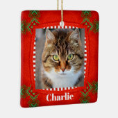 Pet Cat Photo Cute Red Green Kerstmis Keramisch Ornament (Rechts)