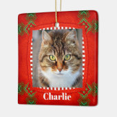Pet Cat Photo Cute Red Green Kerstmis Keramisch Ornament (Links)