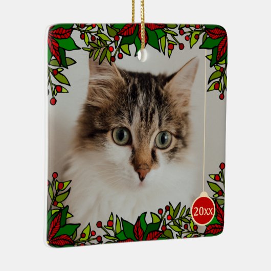 Pet Cat Poinsettia Year Ball Kerstversiering Keramisch Ornament (Rechts)