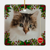 Pet Cat Poinsettia Year Ball Kerstversiering Keramisch Ornament (Achterkant)