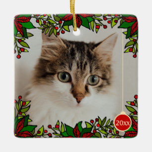 Pet Cat Poinsettia Year Ball Kerstversiering Keramisch Ornament