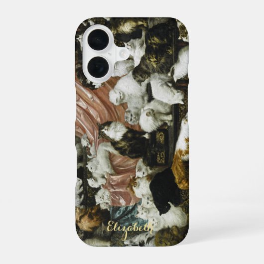 Pet Cats Kittens  Animal Art Monogramed iPhone 16 Hoesje (Achterkant)